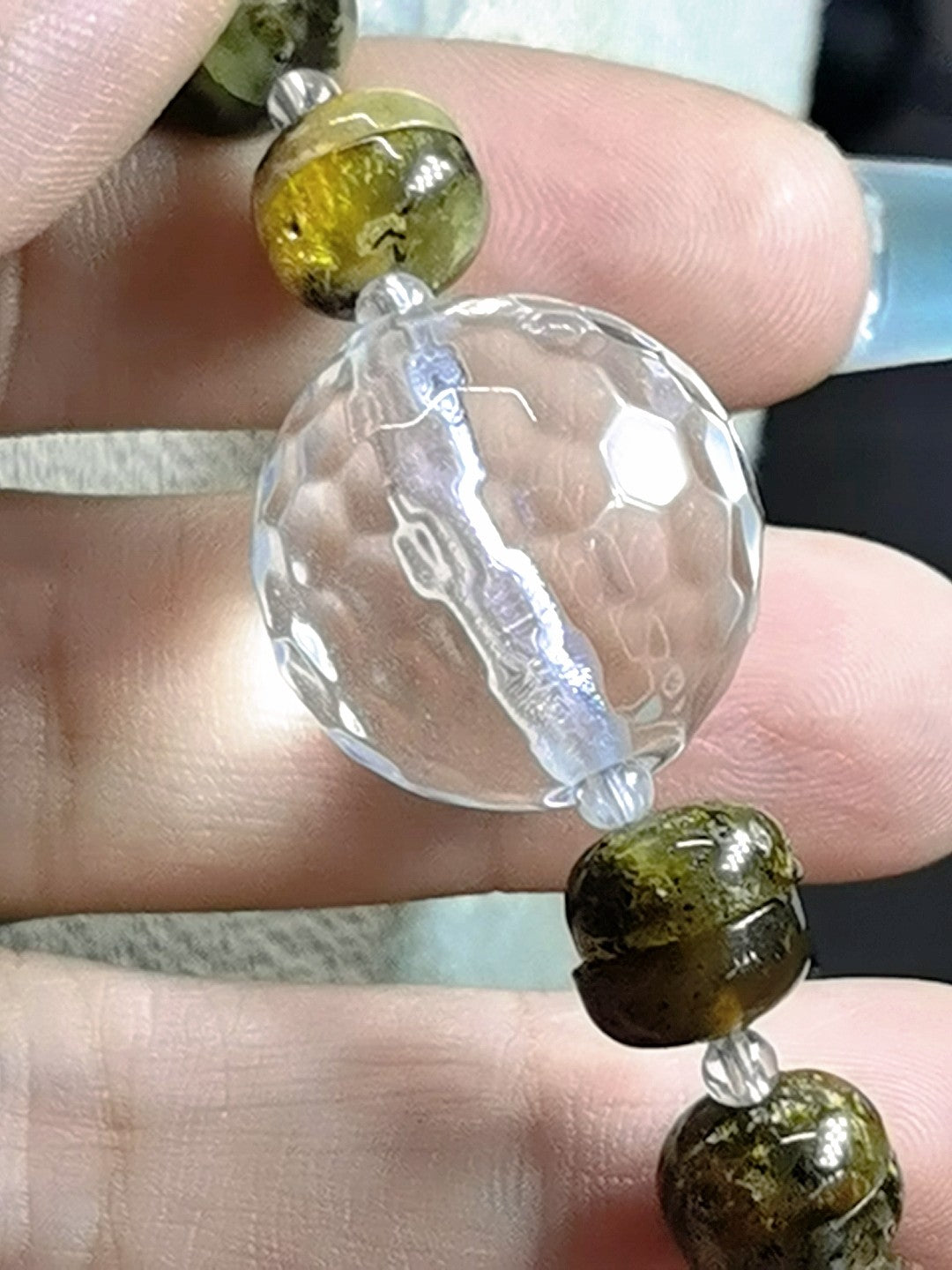 Natural Amber Honeycomb White Aze Crystal Necklace