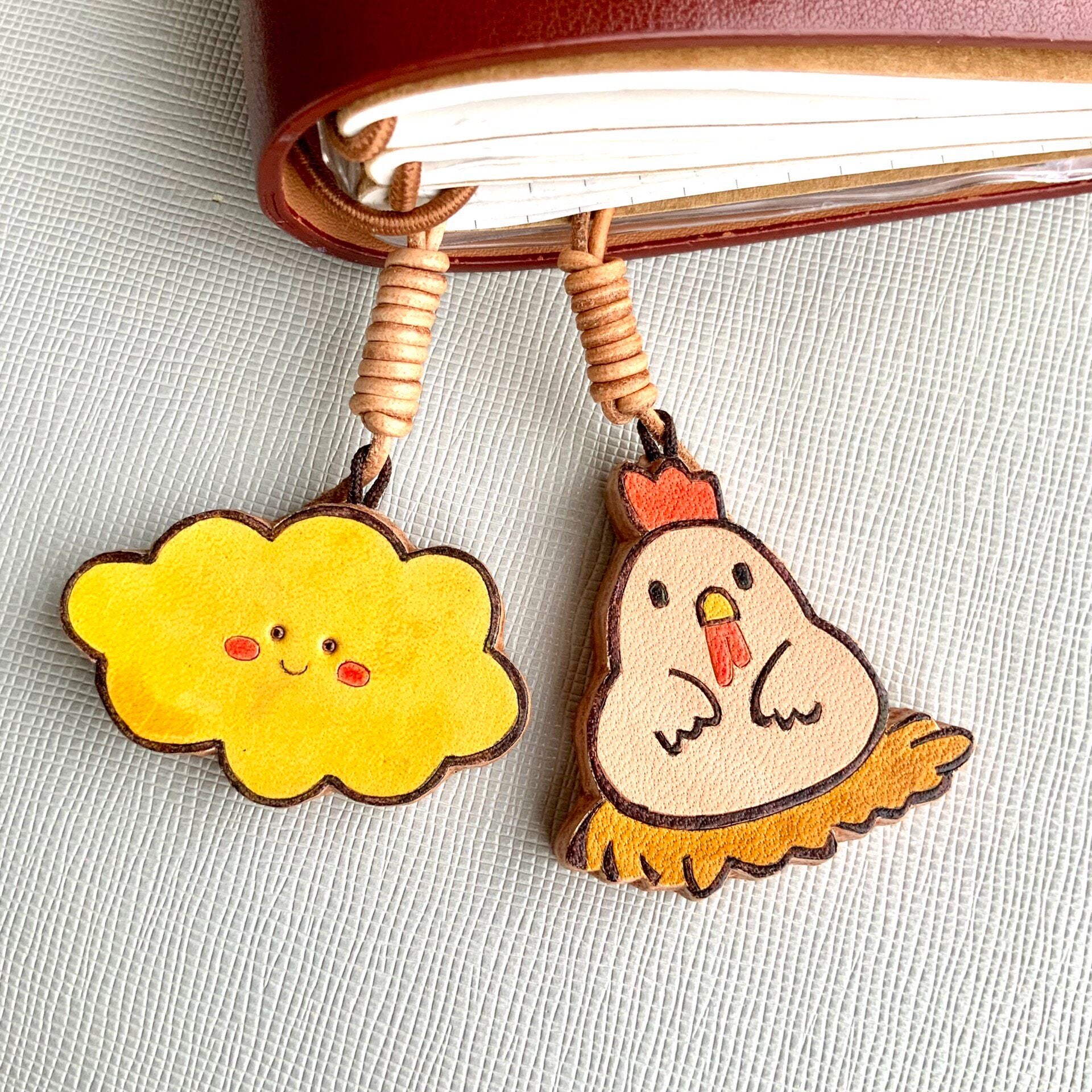 Handcrafted Leather Charm Set with Cartoon Motifs