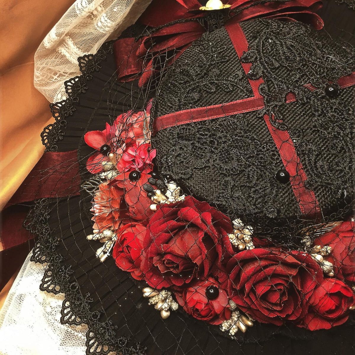 Lolita Straw Hat with Floral Trim