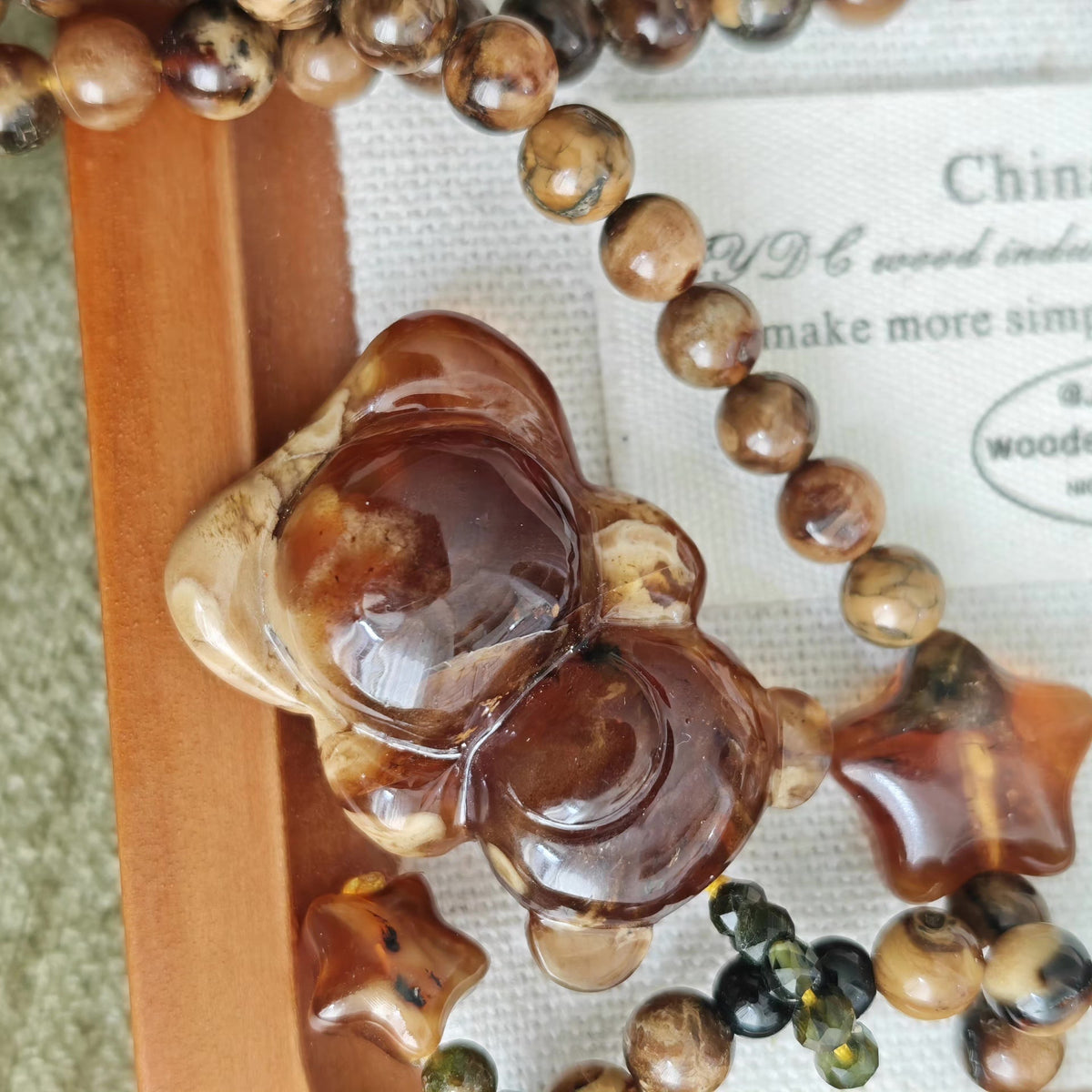 Natural Root Amber Bear Pendant Necklace