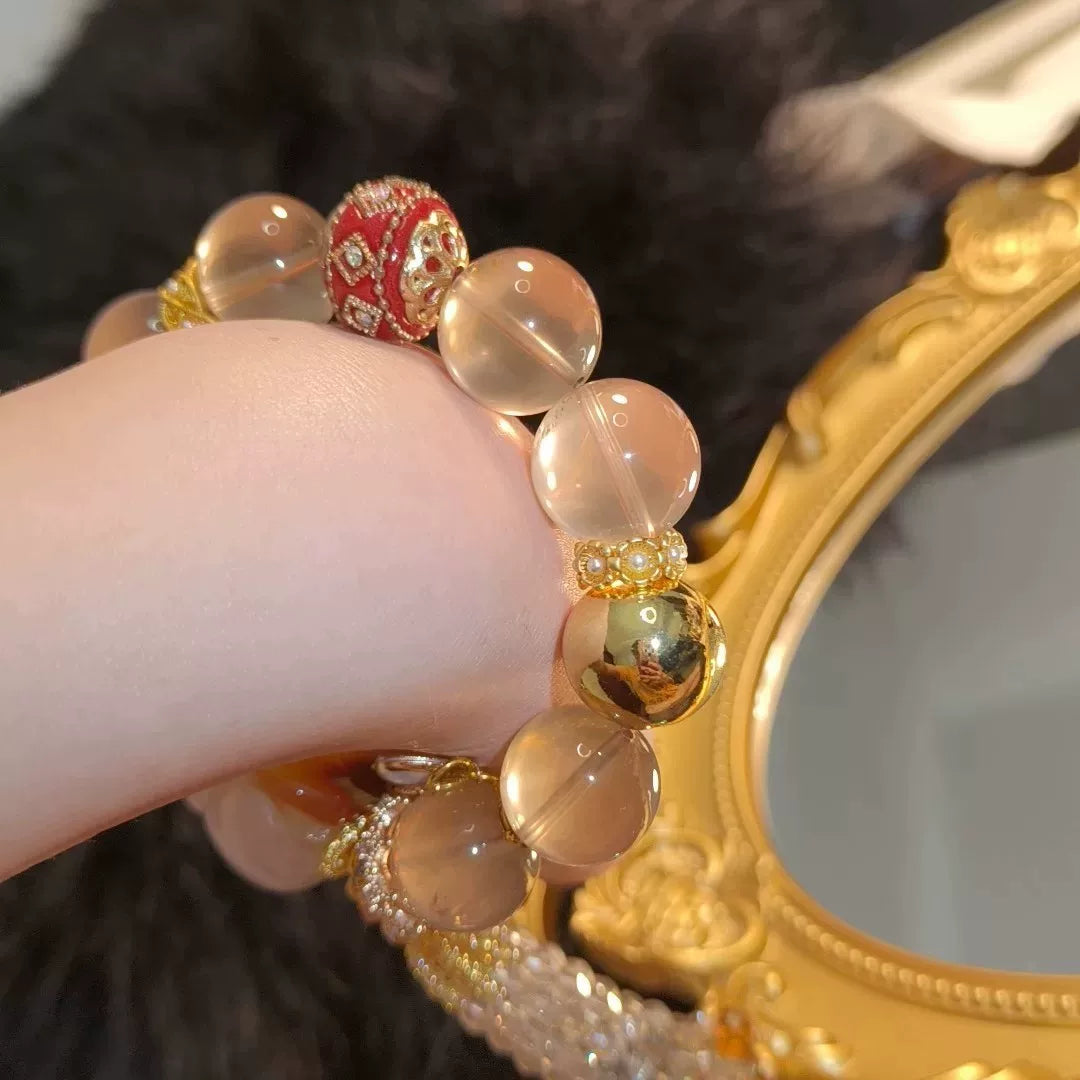 Pink Agate Pixiu Smoky Quartz Bracelet