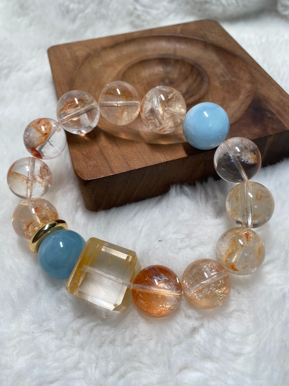 Citrine Aquamarine Beaded Bracelet