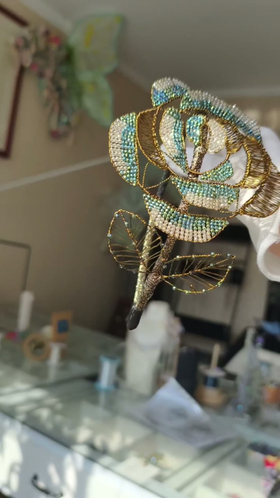 Gold Crystal Rose Wire Headband