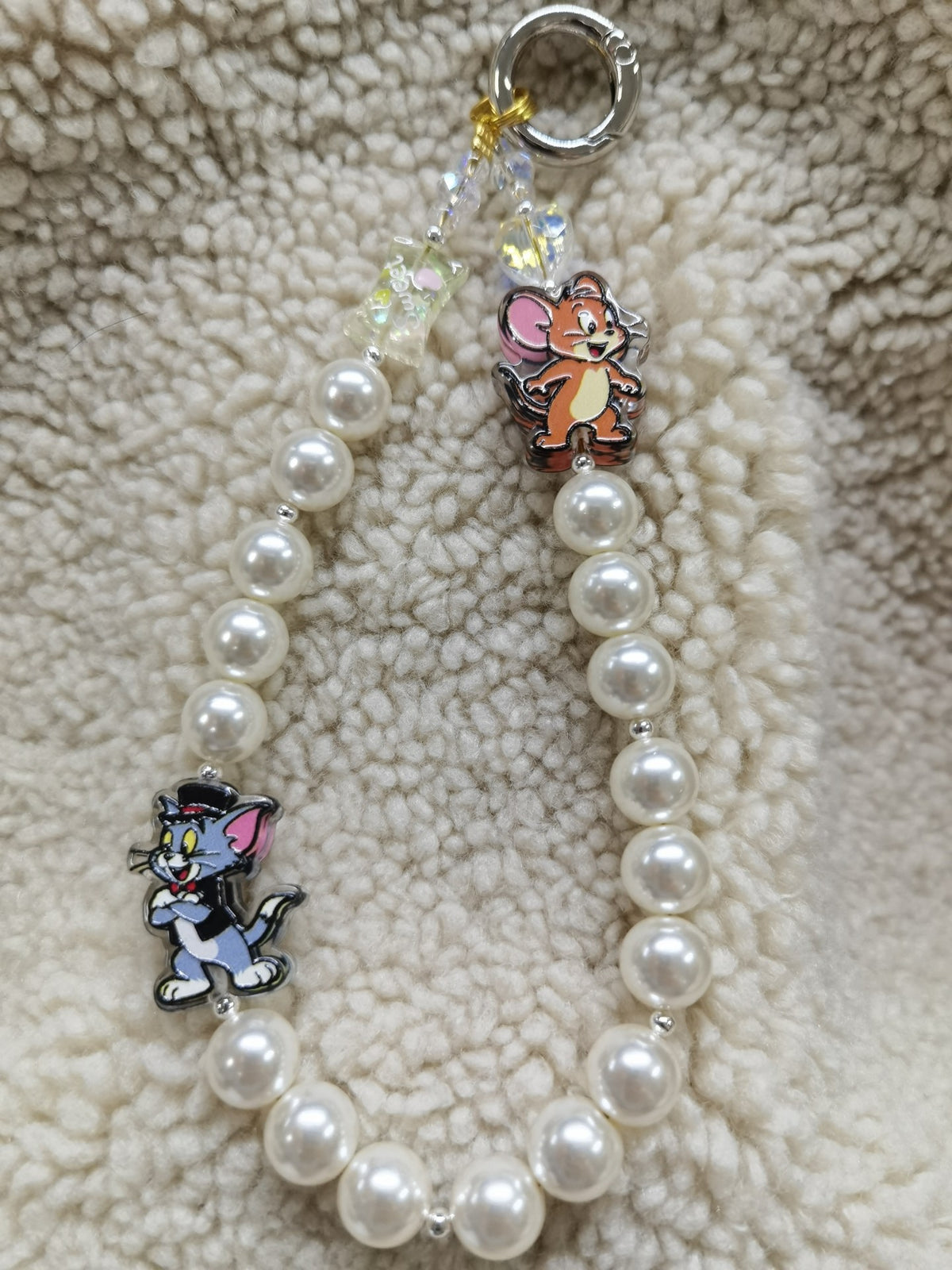Pearl Bead Charm Strap with Cartoon Pendants