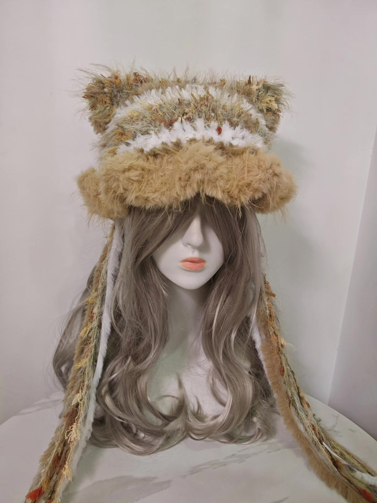 Cat Ear Hat with Braided Tassels