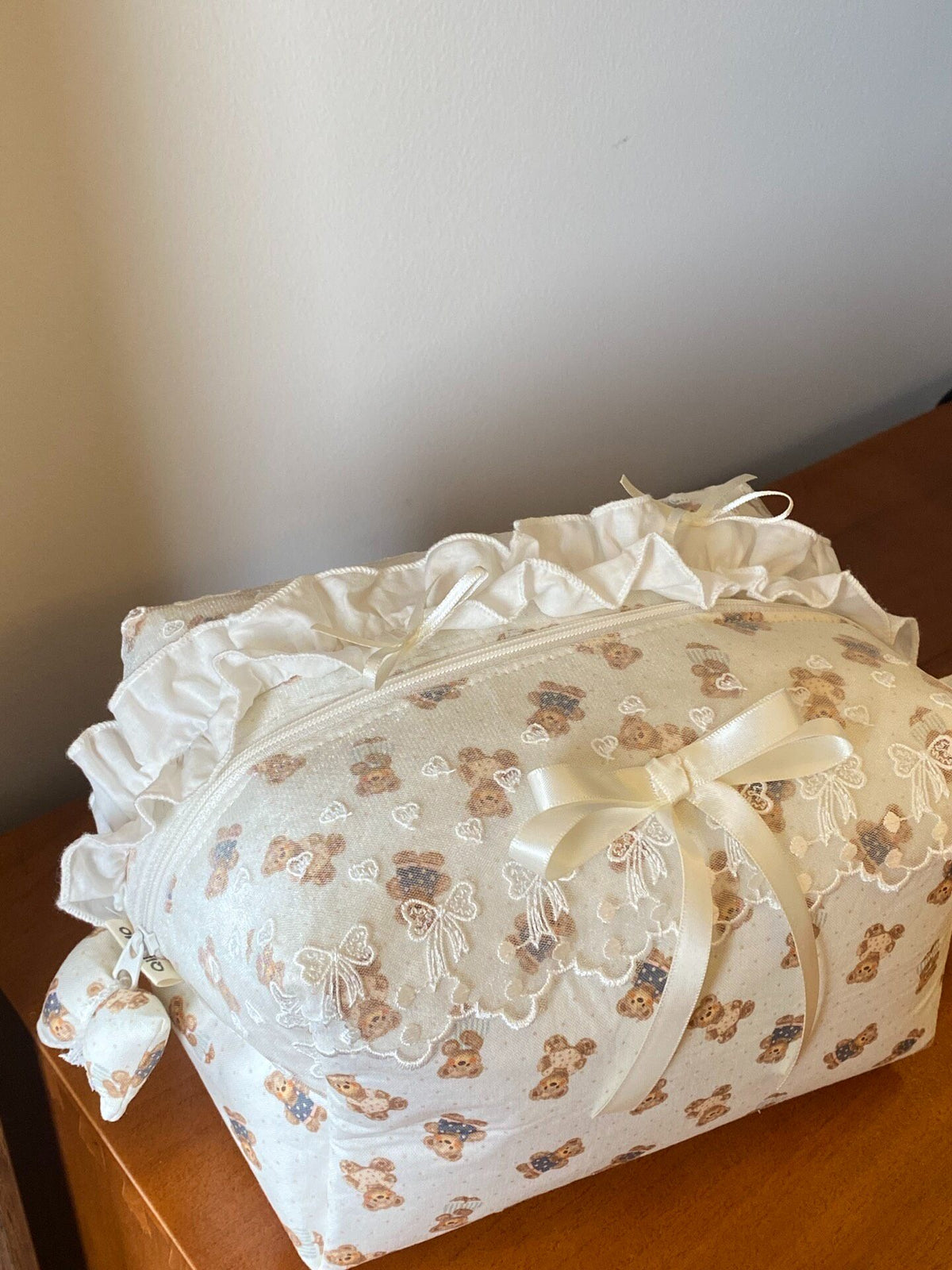 Princess Bow Lace Teddy Bear Cosmetic Bag