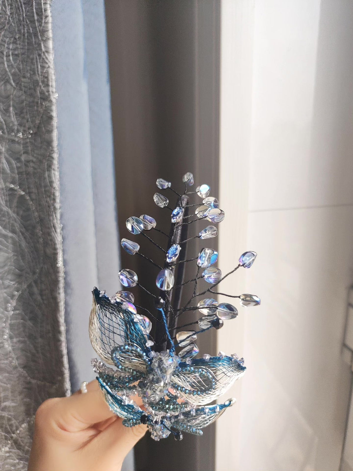 Ice Blue Butterfly Vine Hair Headband