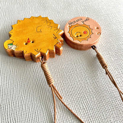 Handmade Leather Durian and Sun Charm Pendant Set for Bags, Keys, and Journals