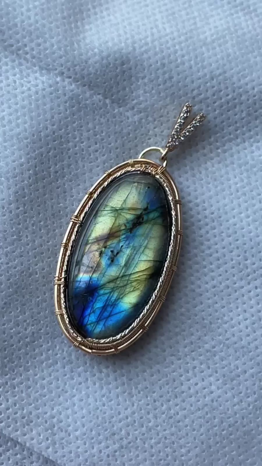 Natural Labradorite Minimalist Wire Wrapped Pendant