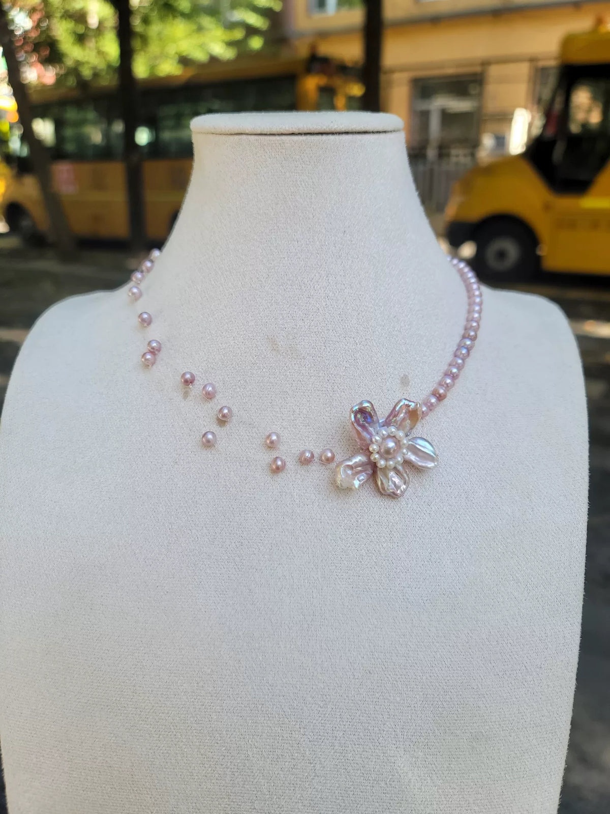 Pink Purple Natural Pearl Flower Necklace