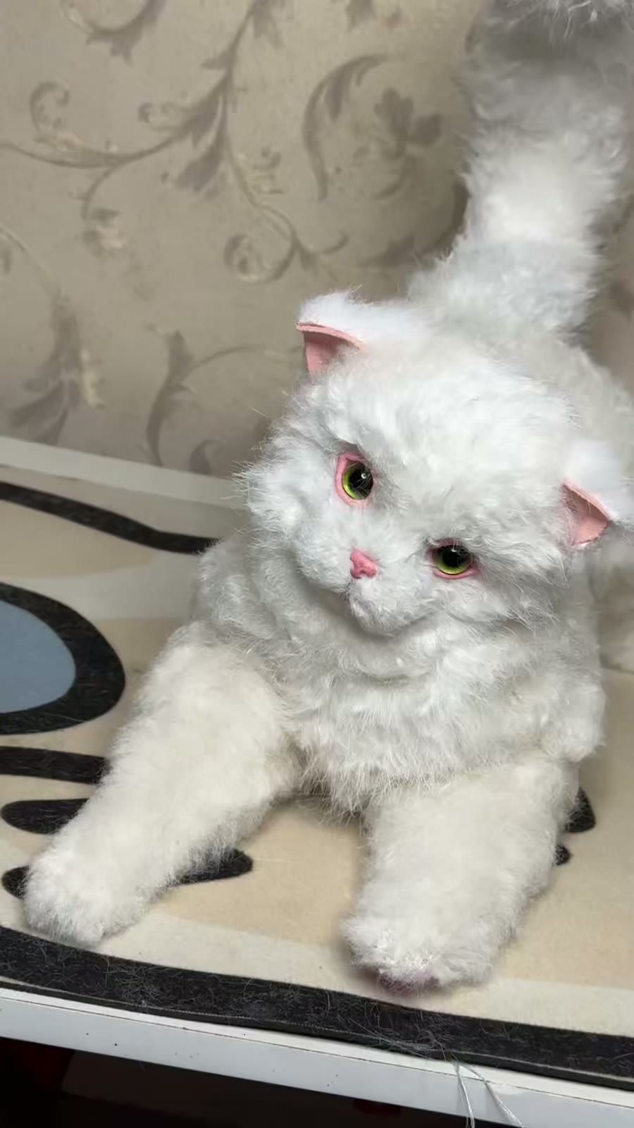 Poseable Curly Plush Cat Doll with Articulated Limbs