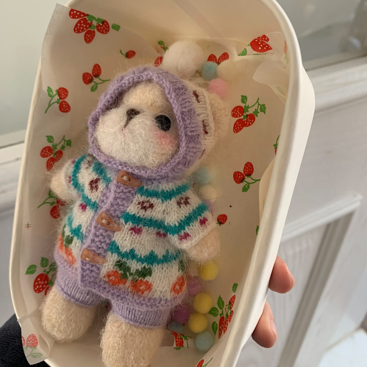 Handmade Knitted Bear Plush Keychain 12cm
