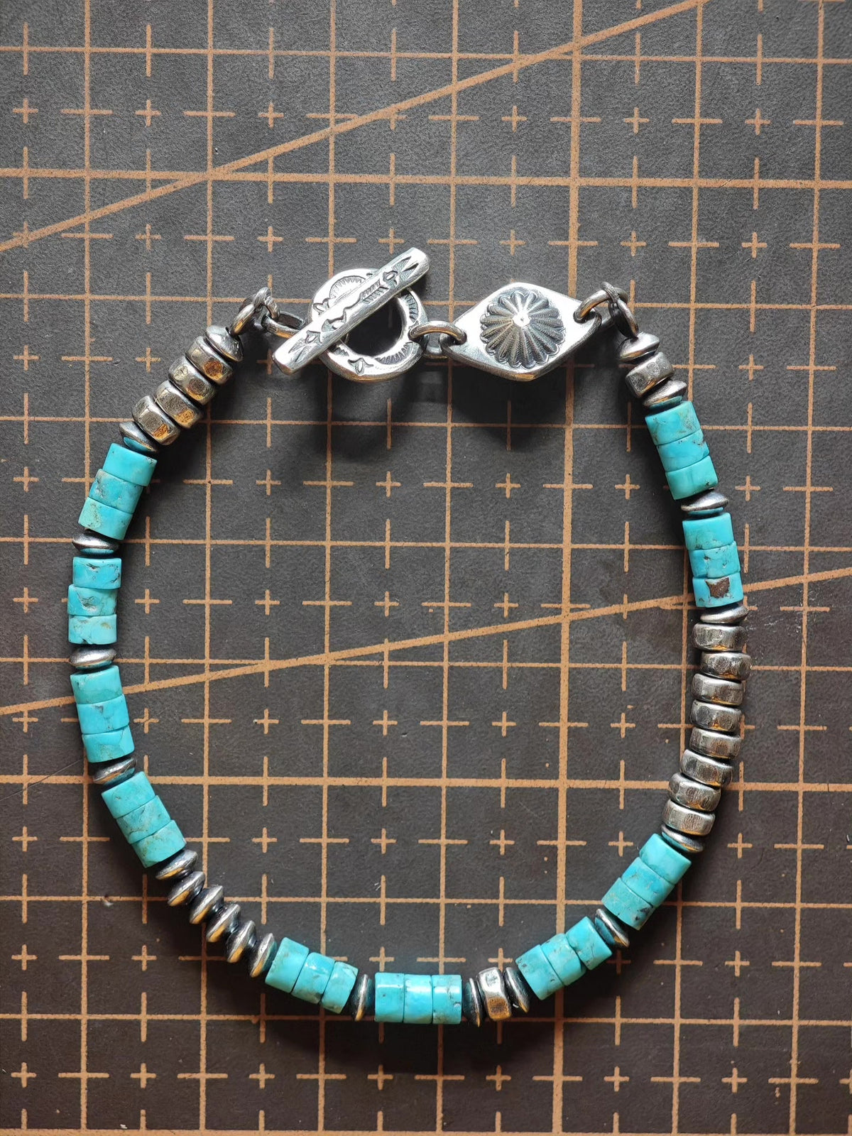 Navajo Style 925 Silver Turquoise Bead Bracelet