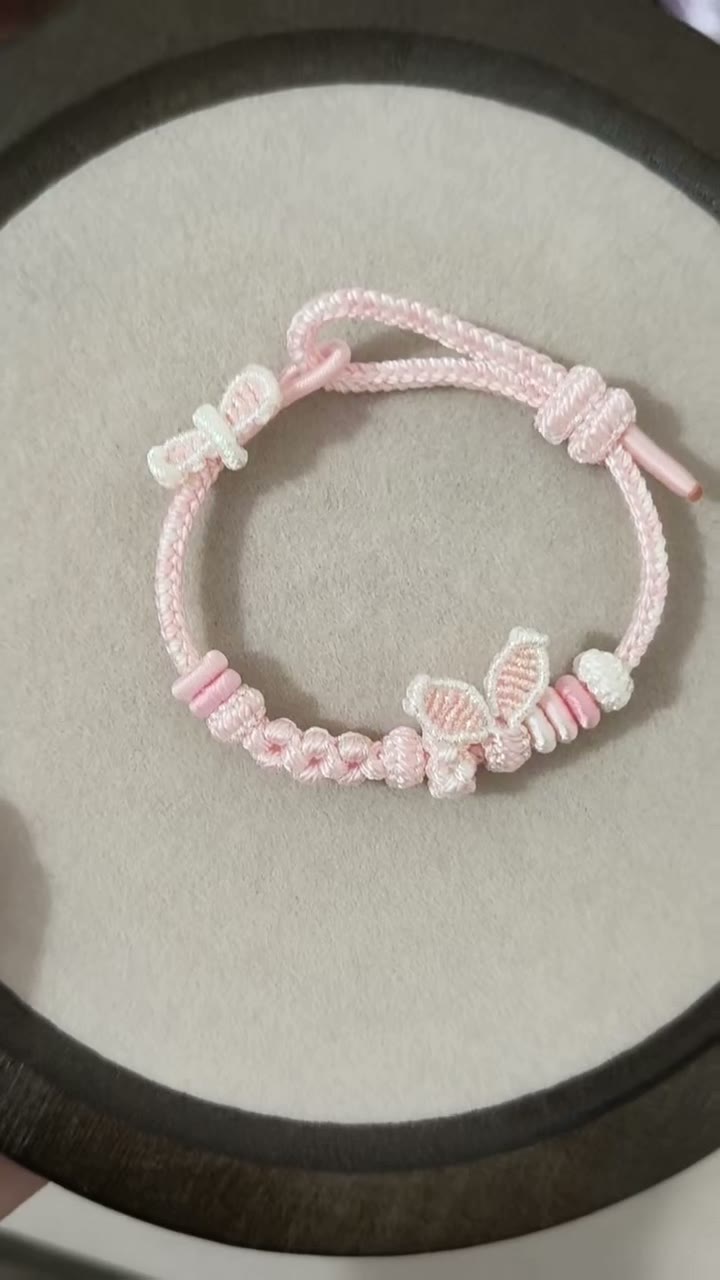 Handwoven Pink Bunny Ear Bracelet with Bow