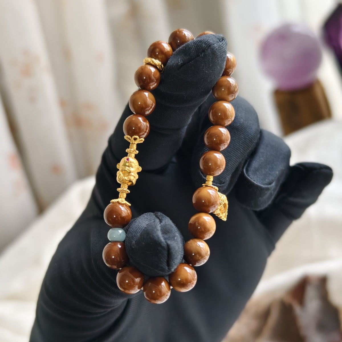 Handmade Kuke Bead Bracelet with Blue Water Jade