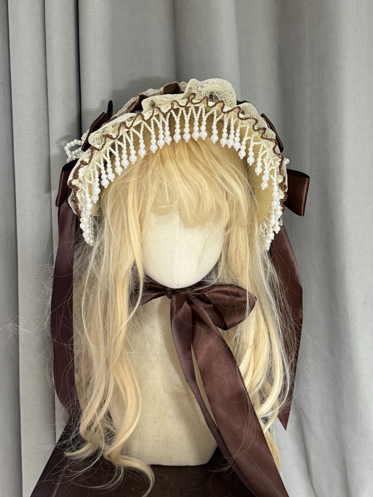 Handmade Lolita Bonnet with Lace Trim