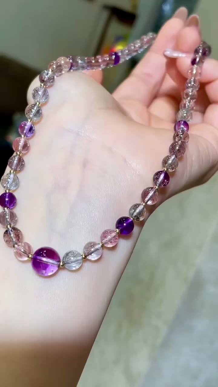 Purple Super Seven Beaded Necklace 9.3mm