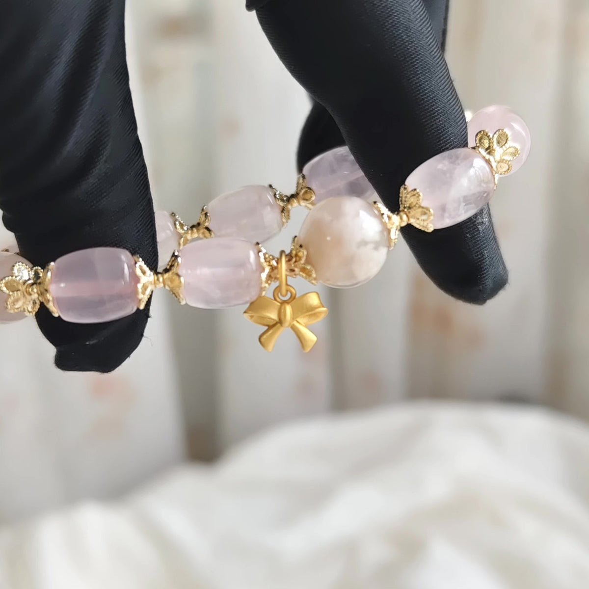 Bracelet de perles quartz rose et agate sakura