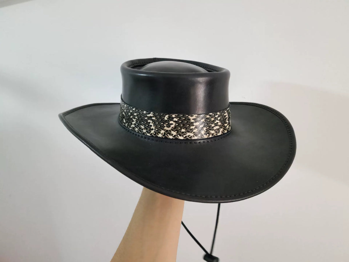 Handmade Black Leather Western Cowboy Hat