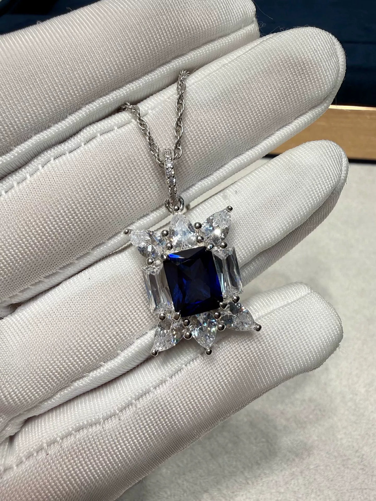 Royal Blue Square Pendant Necklace