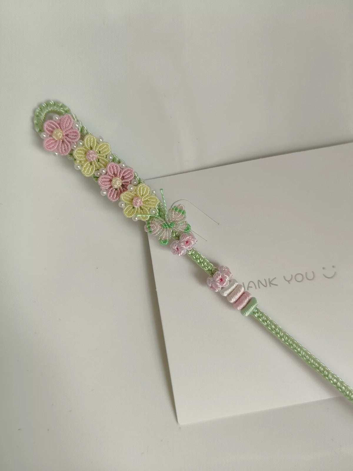 Roze Groen Gradient Handgema Armband Vlinder Bloem