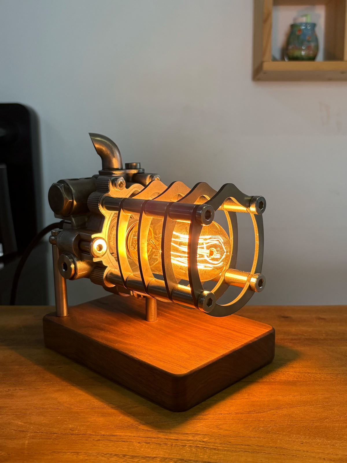 TOYODA Engine Component Desk Lamp with Walnut Base