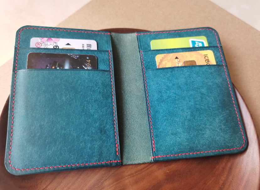Mini Pueblo Leather Card Holder with Contrast Stitching