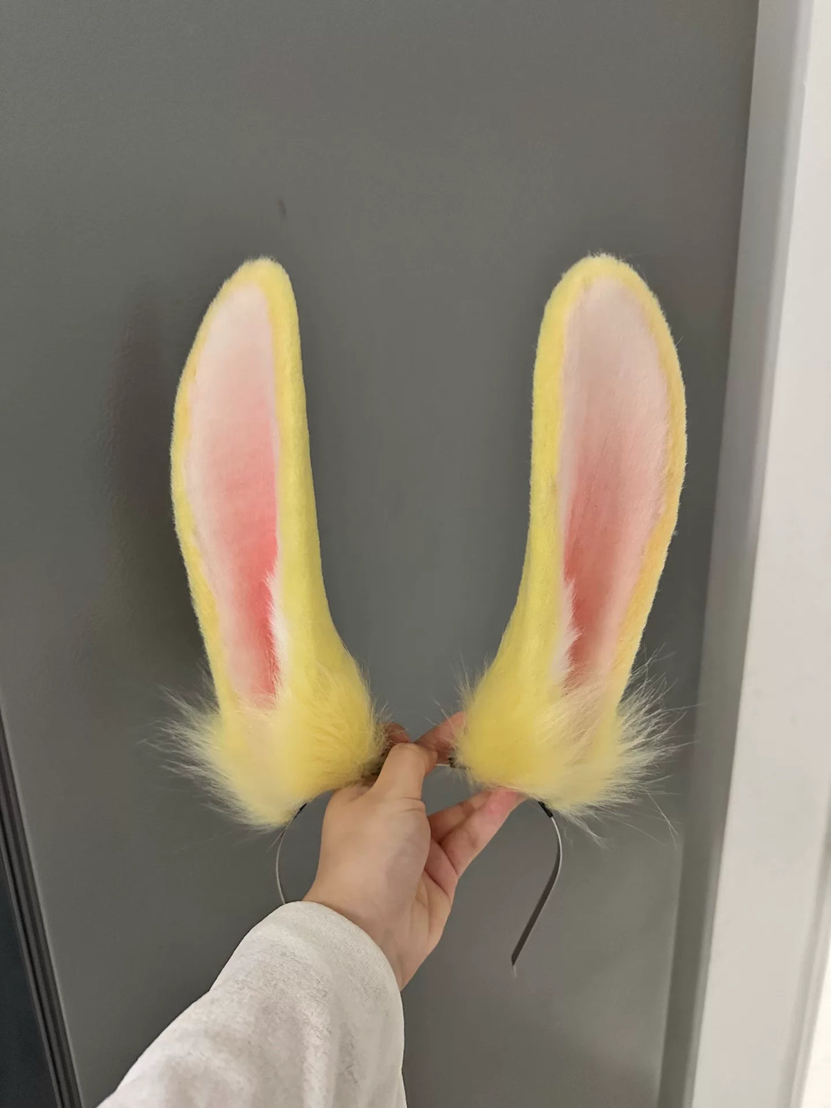 左右不揃い うさ耳 ヘッドバンド フェイクファー