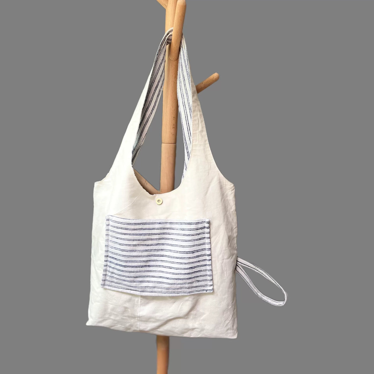 Blue Striped Handloom Cotton Vest Tote Bag