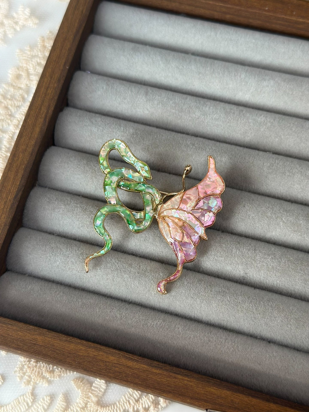 Mother-of-Pearl Snake Butterfly Brooch
