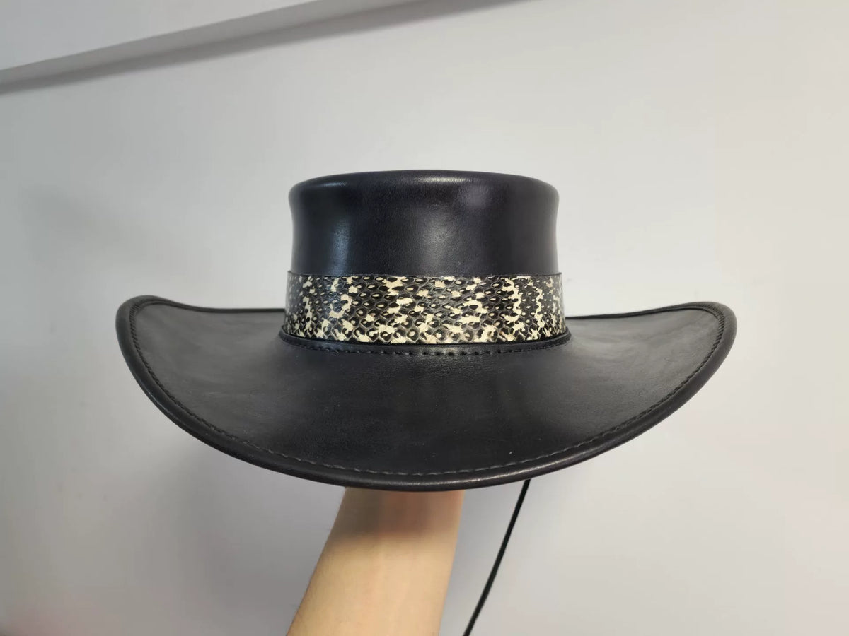 Handmade Black Leather Western Cowboy Hat