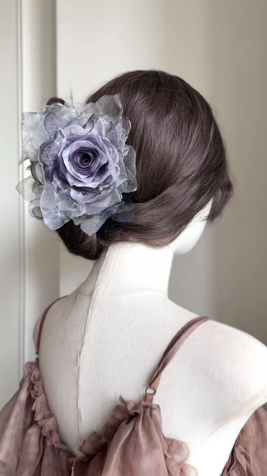 Gray Blue Floral Claw Clip Three Roses