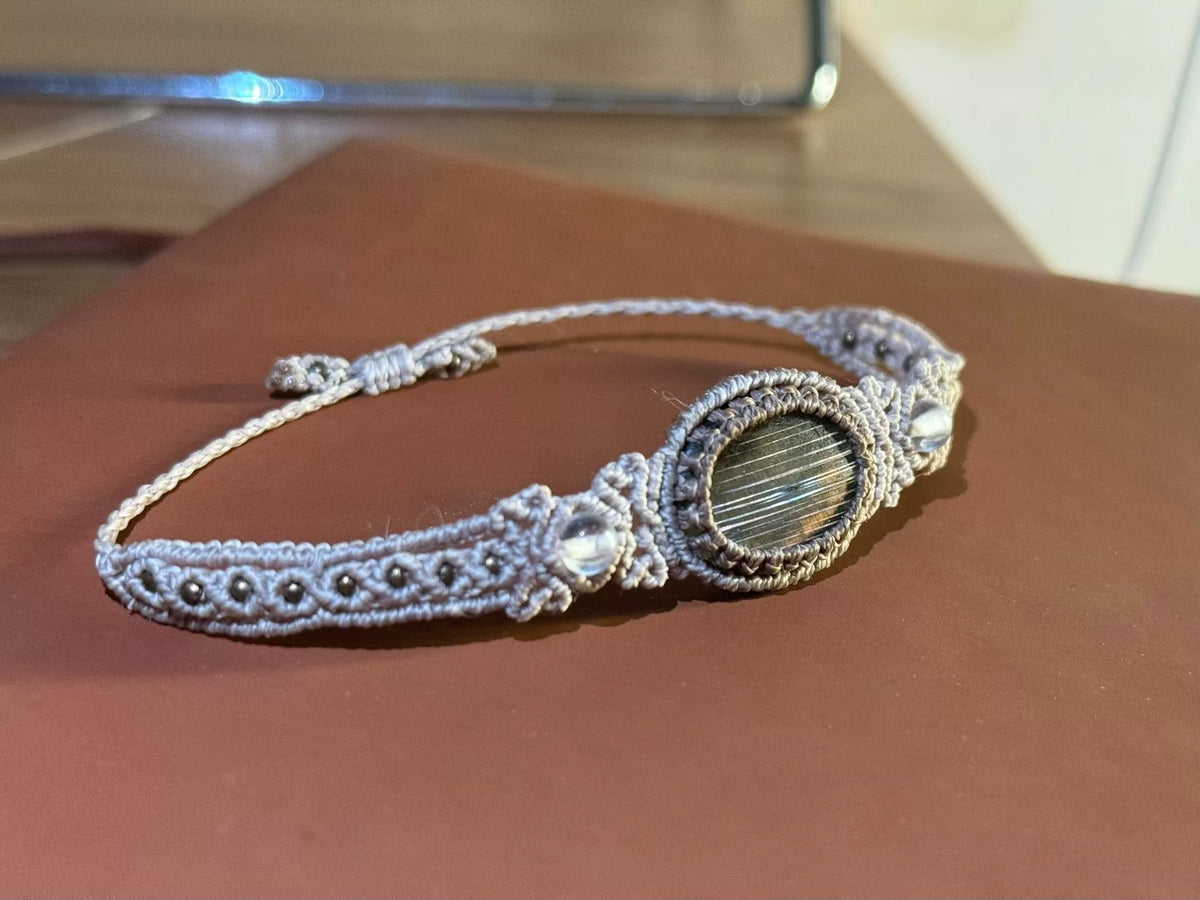 Handmade Macrame Bracelet Striped Stone Adjustable
