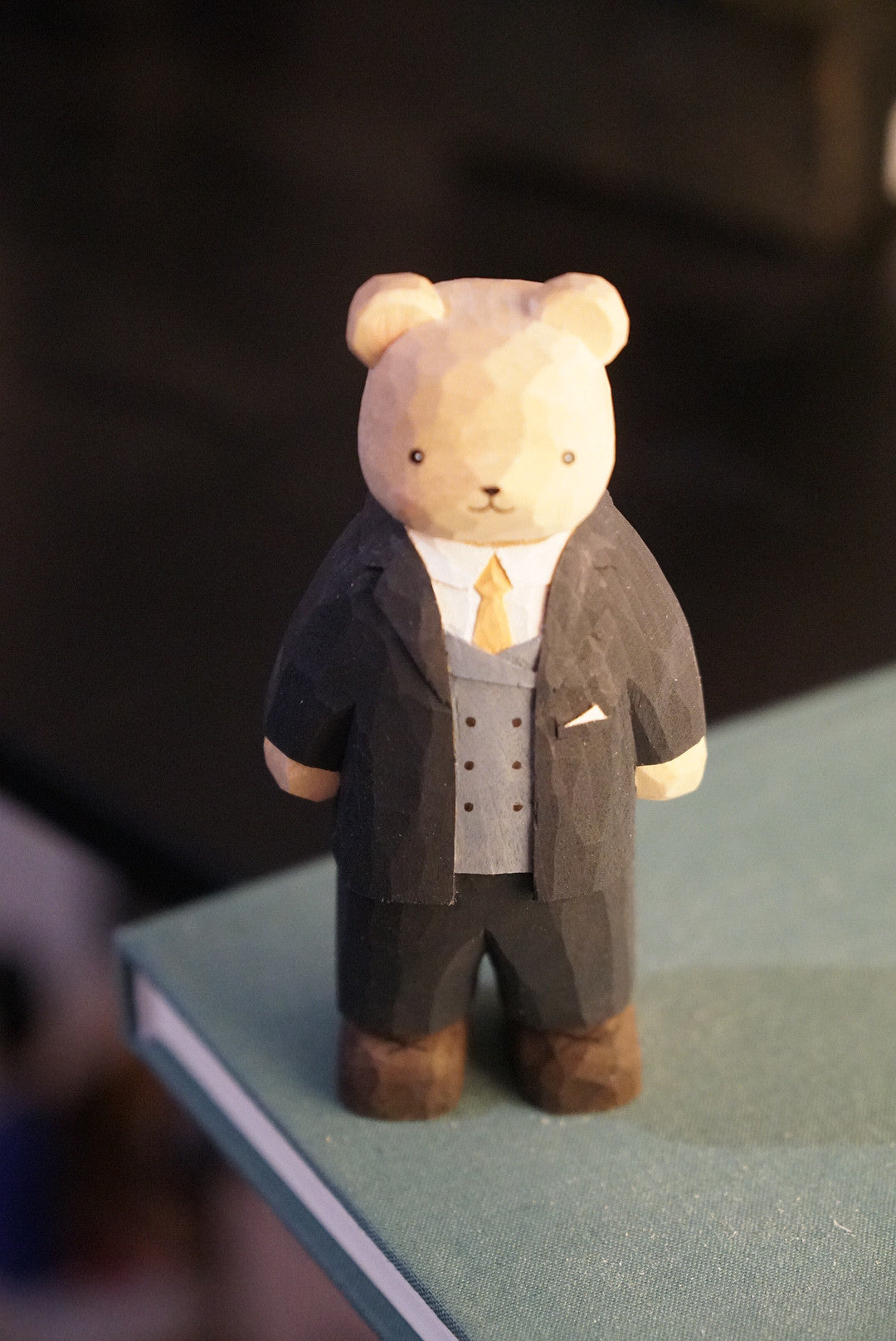 Handcrafted Basswood Bear Figurine in British Gentleman Suit