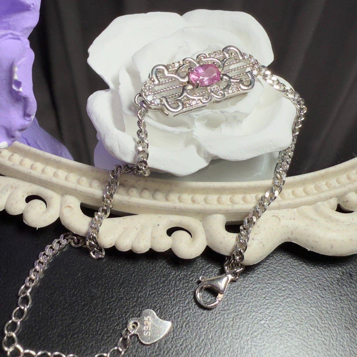Roze Saffier Filigran Armband 925 Zilver