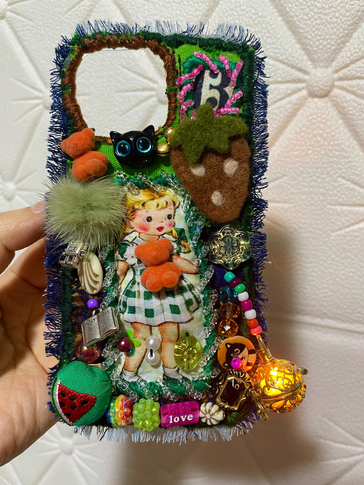 Handcrafted Patchwork Phone Case with Beadwork