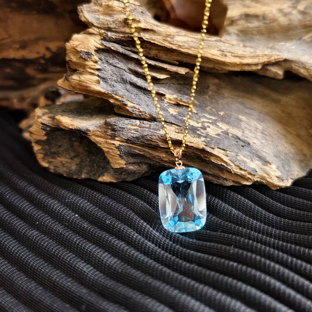Large Blue Topaz Pendant Necklace 18K Gold Bail