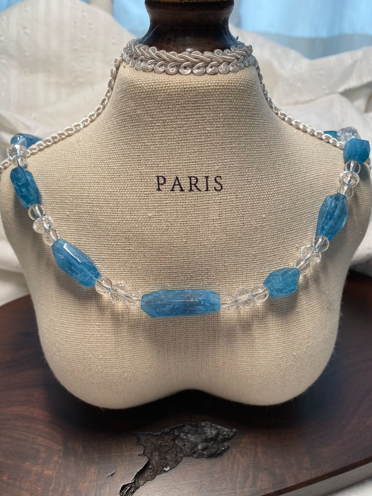 Aquamarine White Crystal Beaded Necklace
