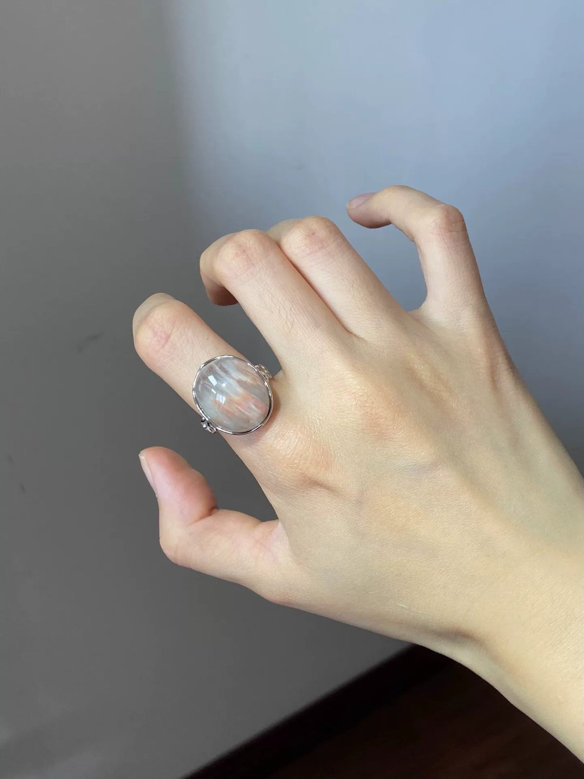 Natürlicher Kaninchenfellcrystal Ring S925 Silber