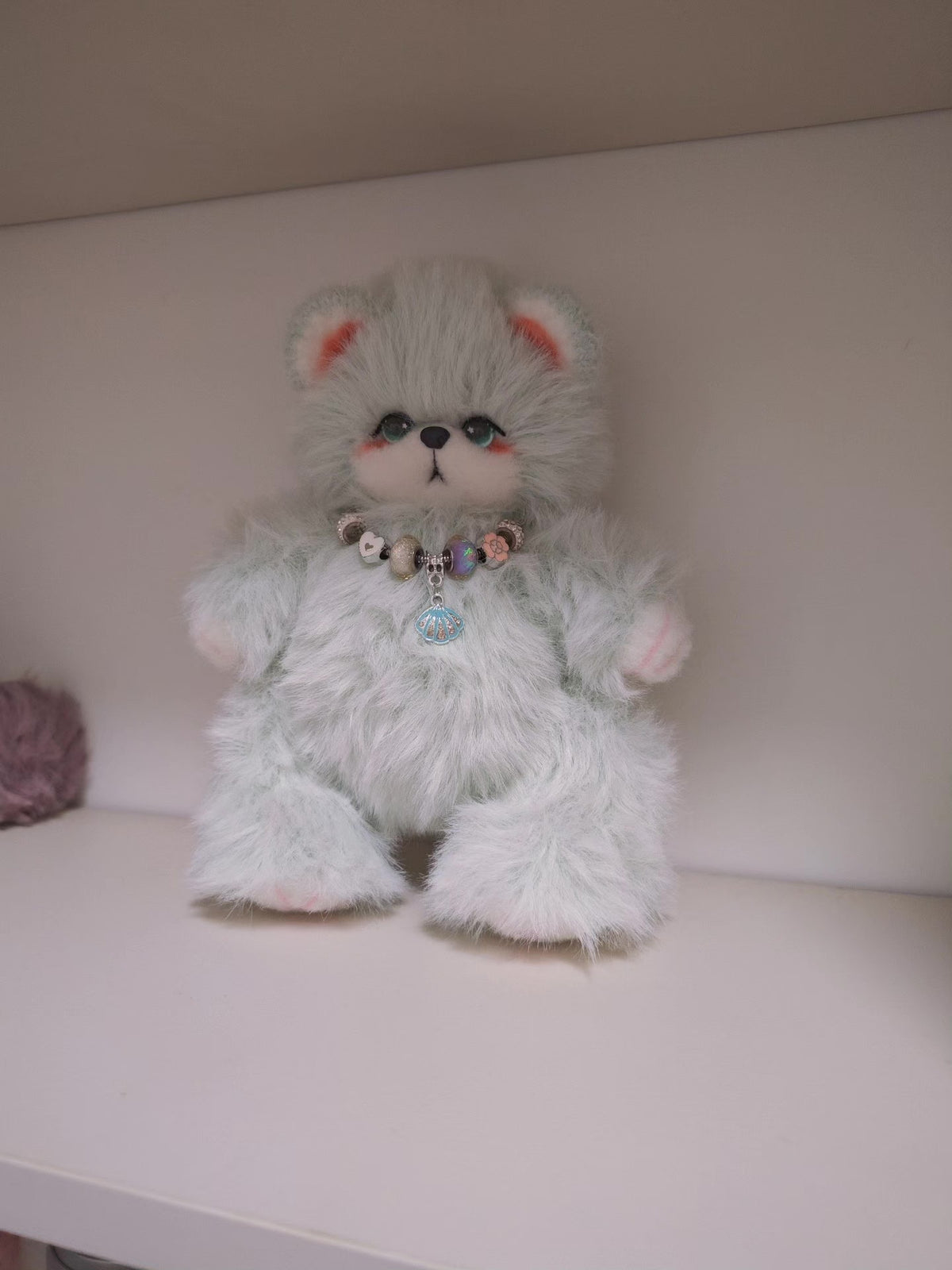 Handcrafted Plush Bear with Beaded Necklace