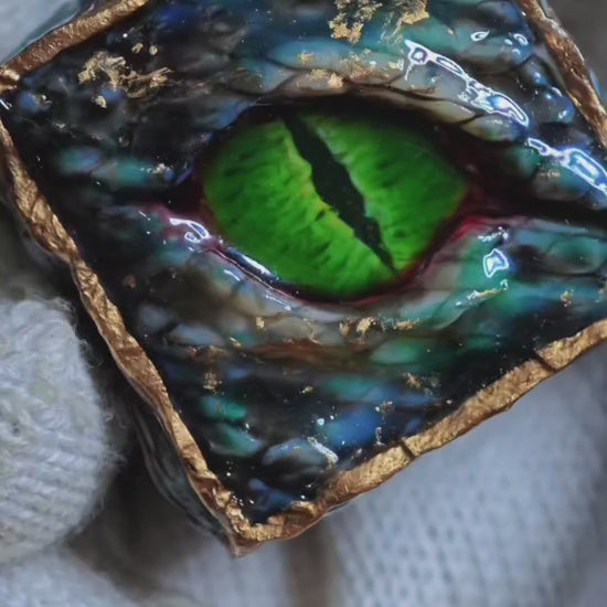 Custom Handmade Resin d20 Die with Snake Eye and Gold Leaf Design