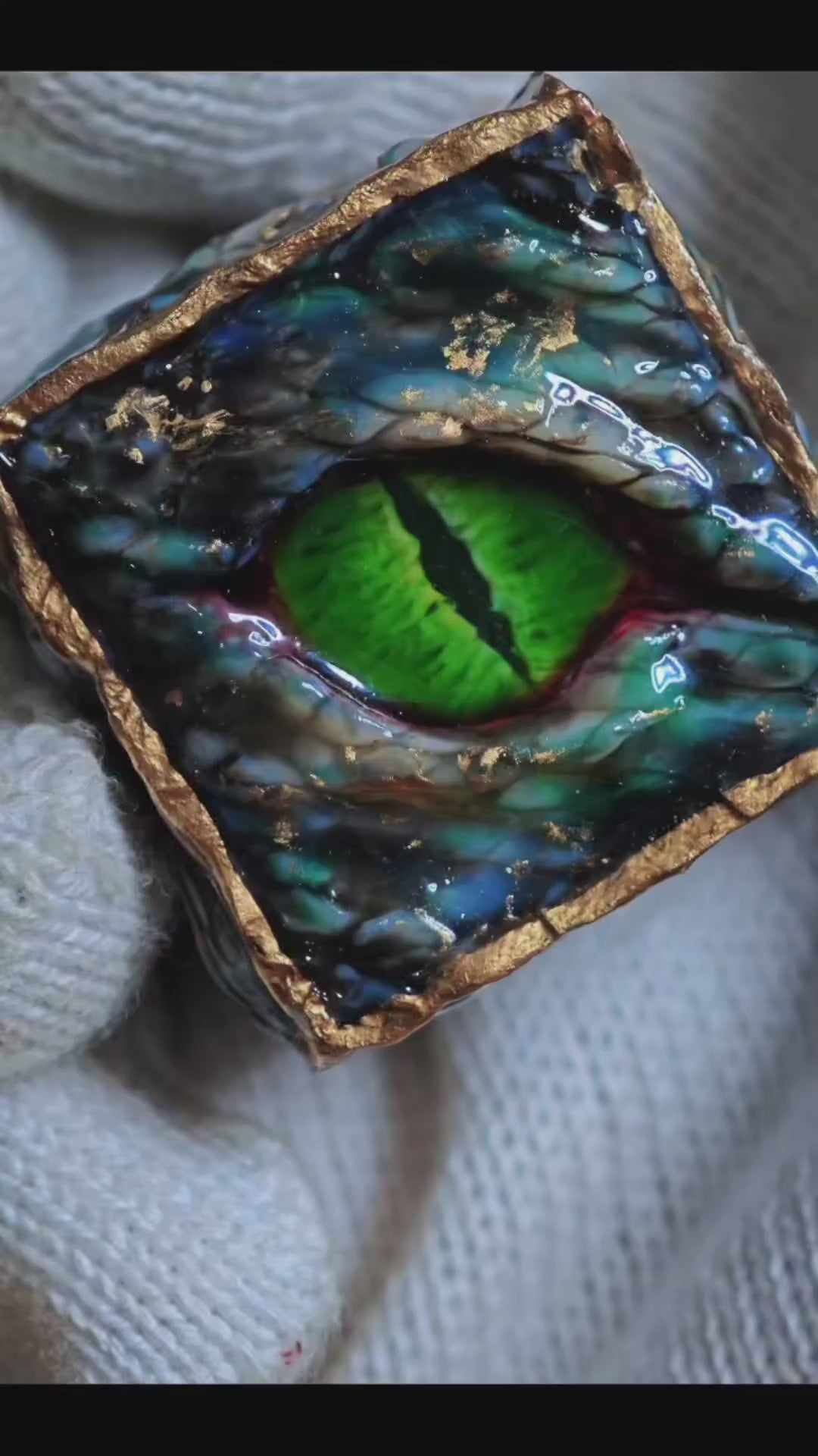 Custom Handmade Resin d20 Die with Snake Eye and Gold Leaf Design