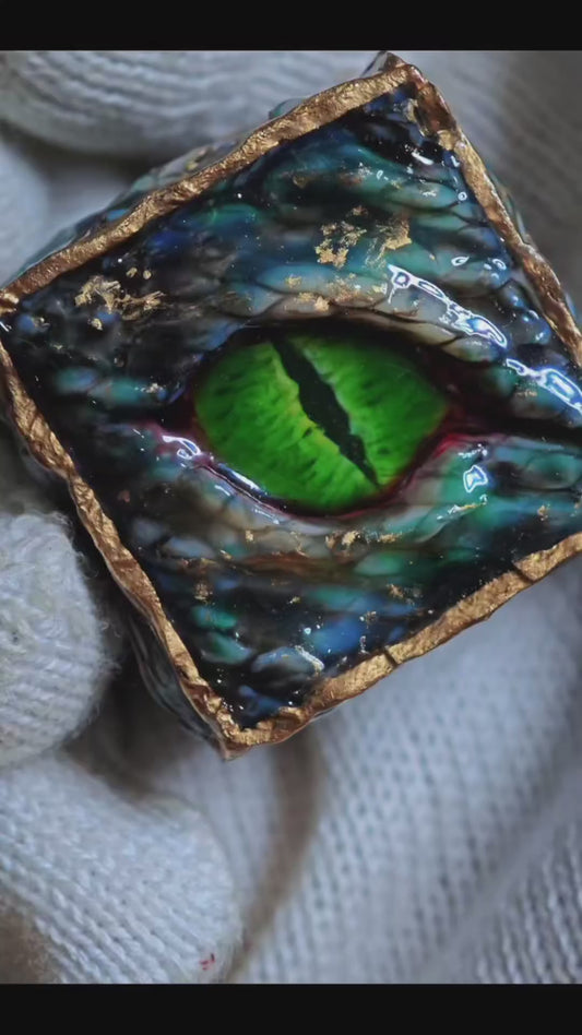 Custom Handmade Resin d20 Die with Snake Eye and Gold Leaf Design