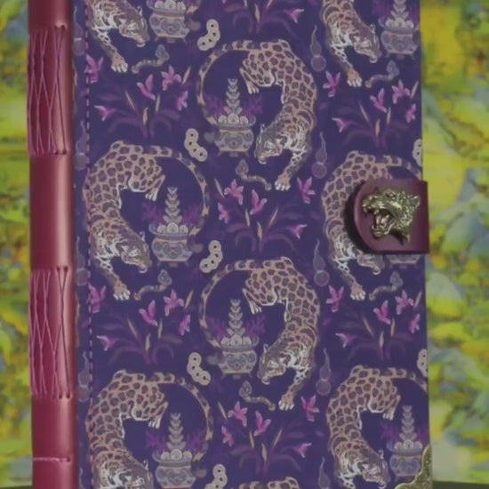 Leopard Floral Woven Notebook with Metal Clasp