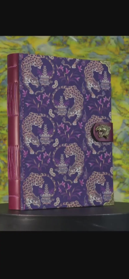 Leopard Floral Woven Notebook with Metal Clasp