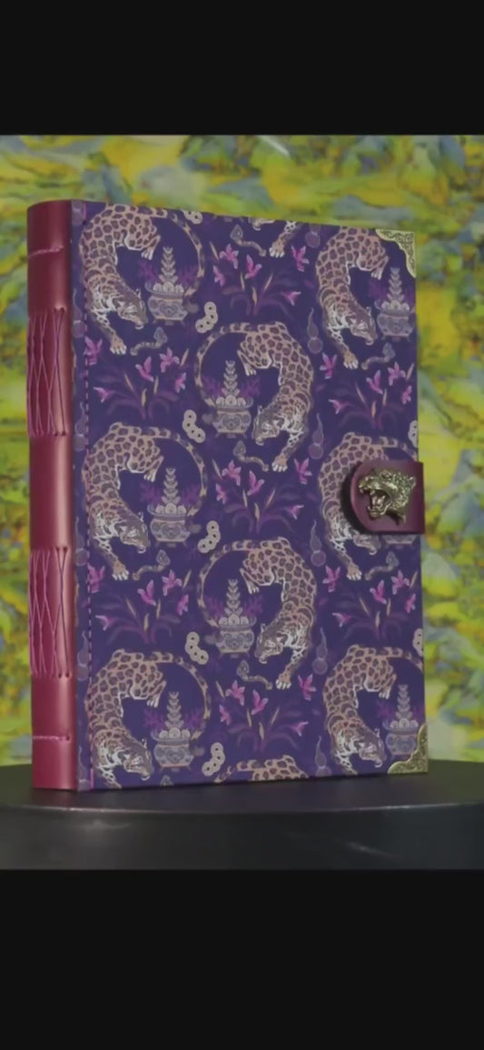 Leopard Floral Woven Notebook with Metal Clasp