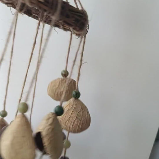 Natural Fruit Shell & Bodhi Bead Wind Chime - 10 Strands