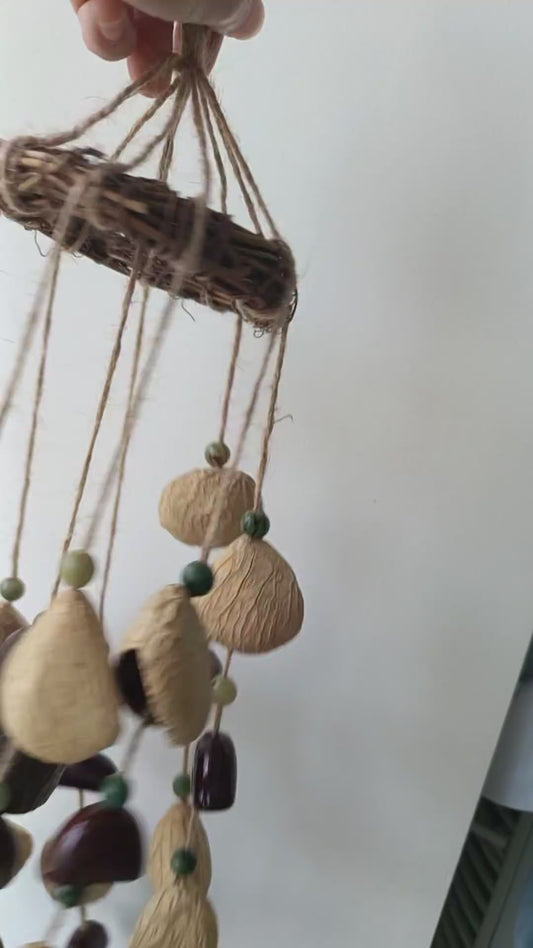 Natural Fruit Shell & Bodhi Bead Wind Chime - 10 Strands