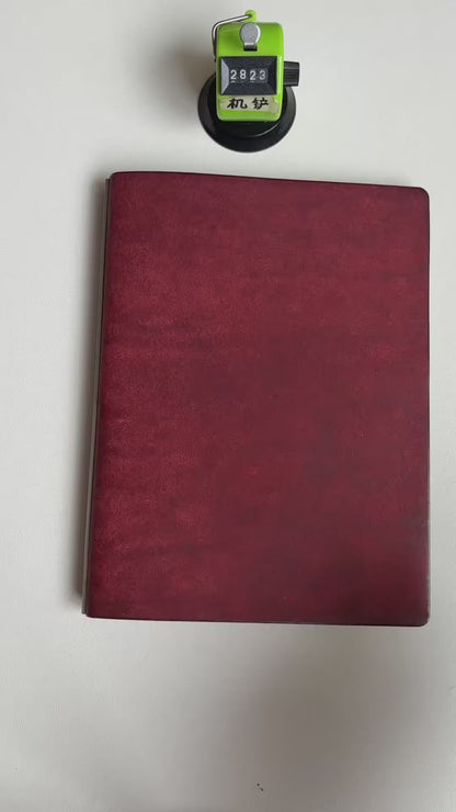 Handmade A5 Leather Binder, Wine-Red Pueblo, 15-Ring Mechanism