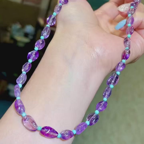 Freeform Amethyst and Turquoise Bead Necklace, 44cm